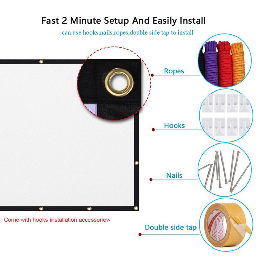 16:9 Foldable Projection Screen HD Home Cinema Projector Cloth 72inch