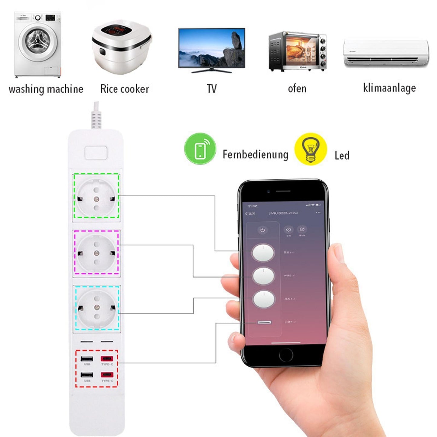 EU Plug Wifi Smart Electrical Socket Power Strip Surge Protection for Office
