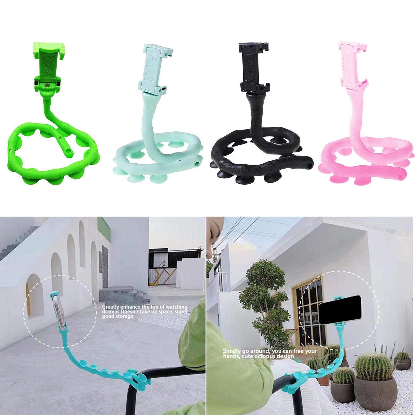 Cute Caterpillar Mobile Phone Holder Worm Flexible Phone Suction Cup Black