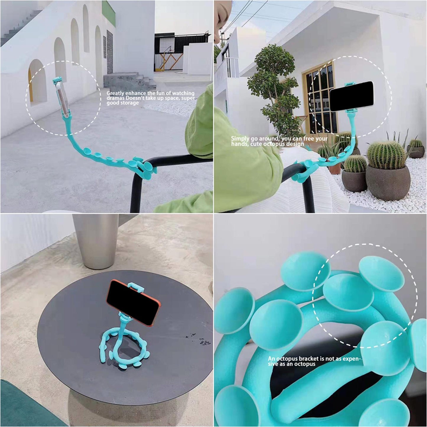 Cute Caterpillar Mobile Phone Holder Worm Flexible Phone Suction Cup Blue