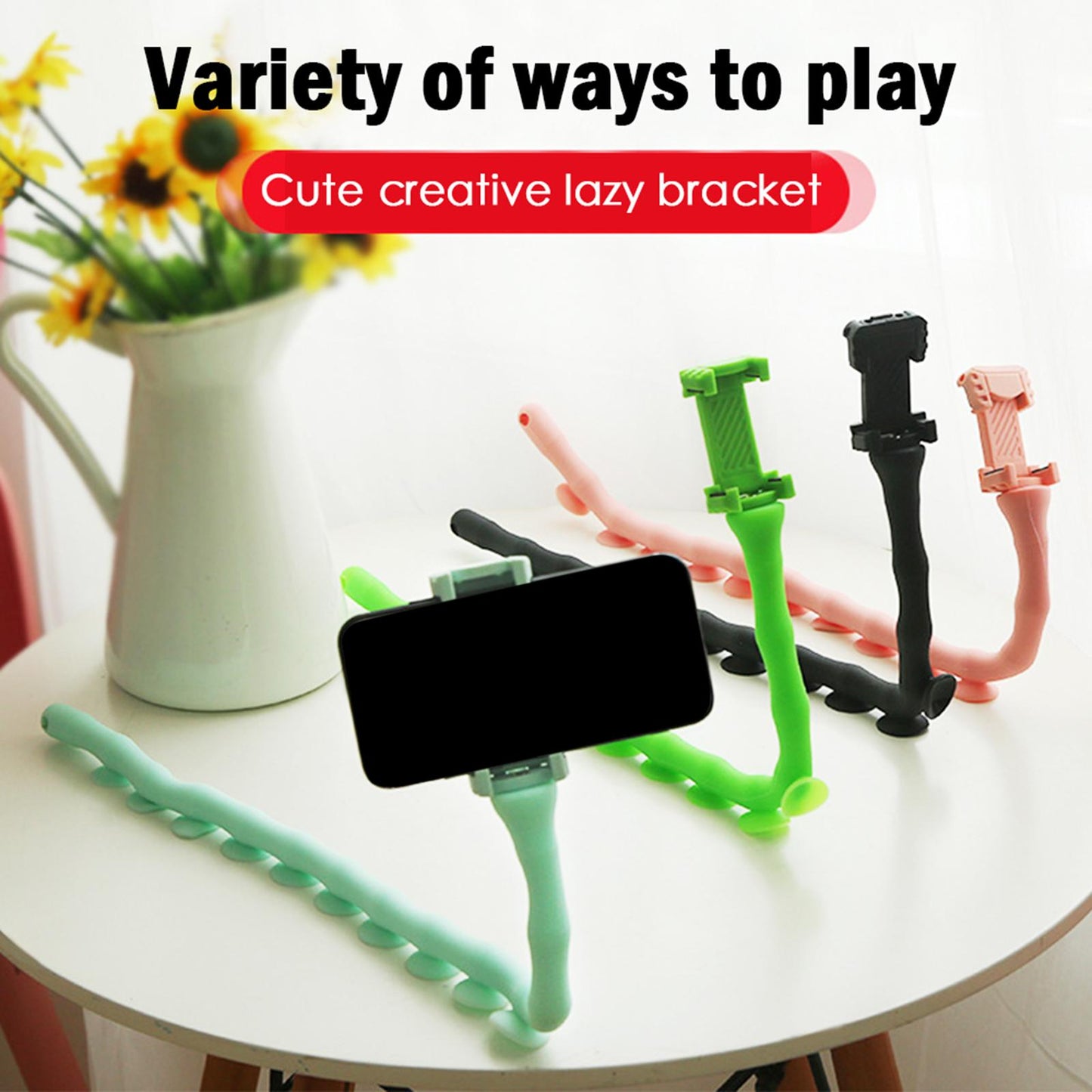 Cute Caterpillar Mobile Phone Holder Worm Flexible Phone Suction Cup Pink