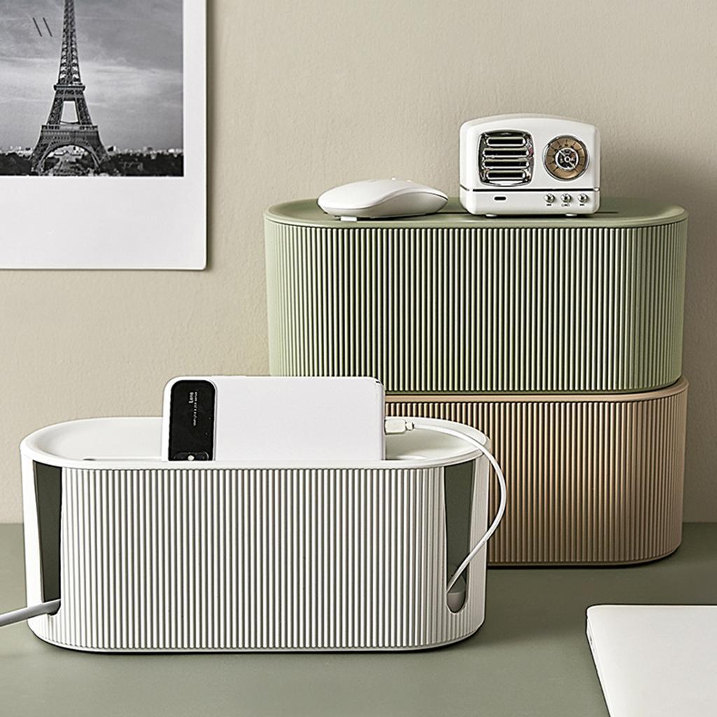 Cable Management Box Safety Dustproof with Cover for Plug Socket Desktop green