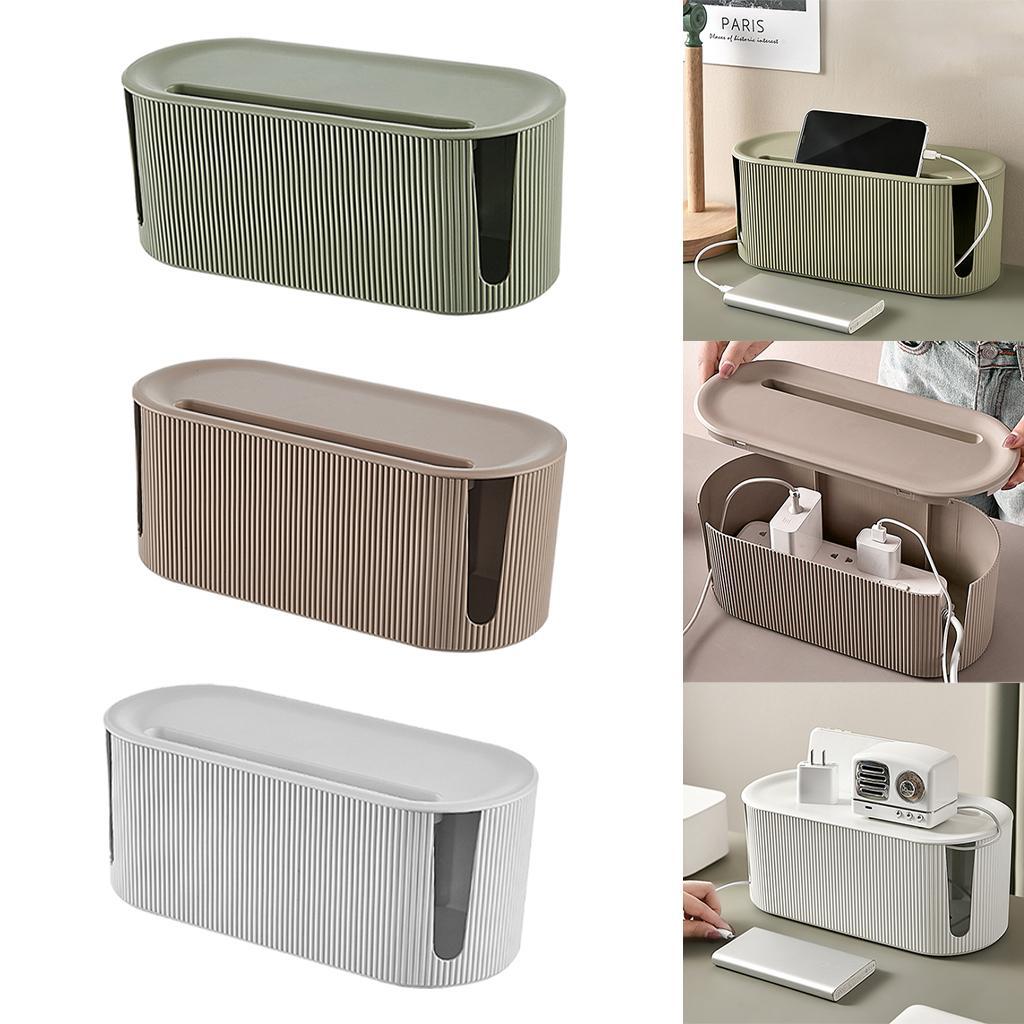 Cable Management Box Safety Dustproof with Cover for Plug Socket Desktop green
