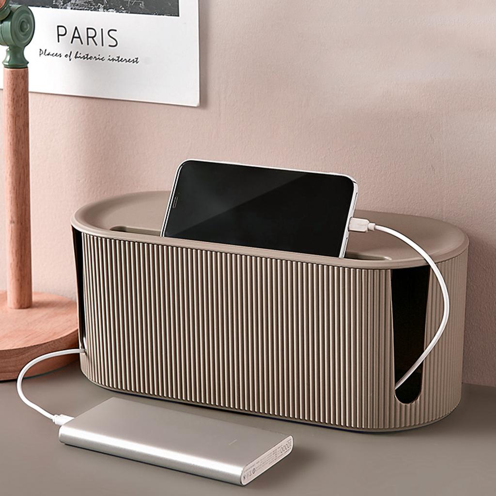 Cable Management Box Safety Dustproof with Cover for Plug Socket Desktop brown