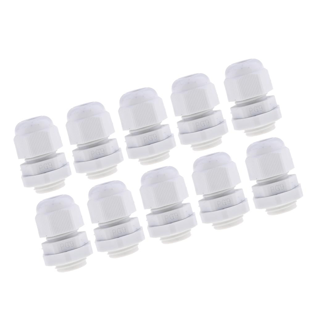 10Pc Waterproof IP68 Nylon Cable Glands Joints with Locking Nut and Washer PG7