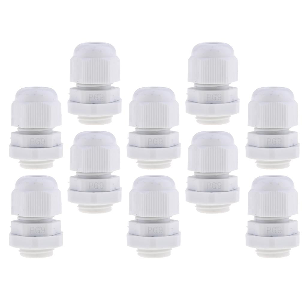 10Pc Waterproof IP68 Nylon Cable Glands Joints with Locking Nut and Washer PG7