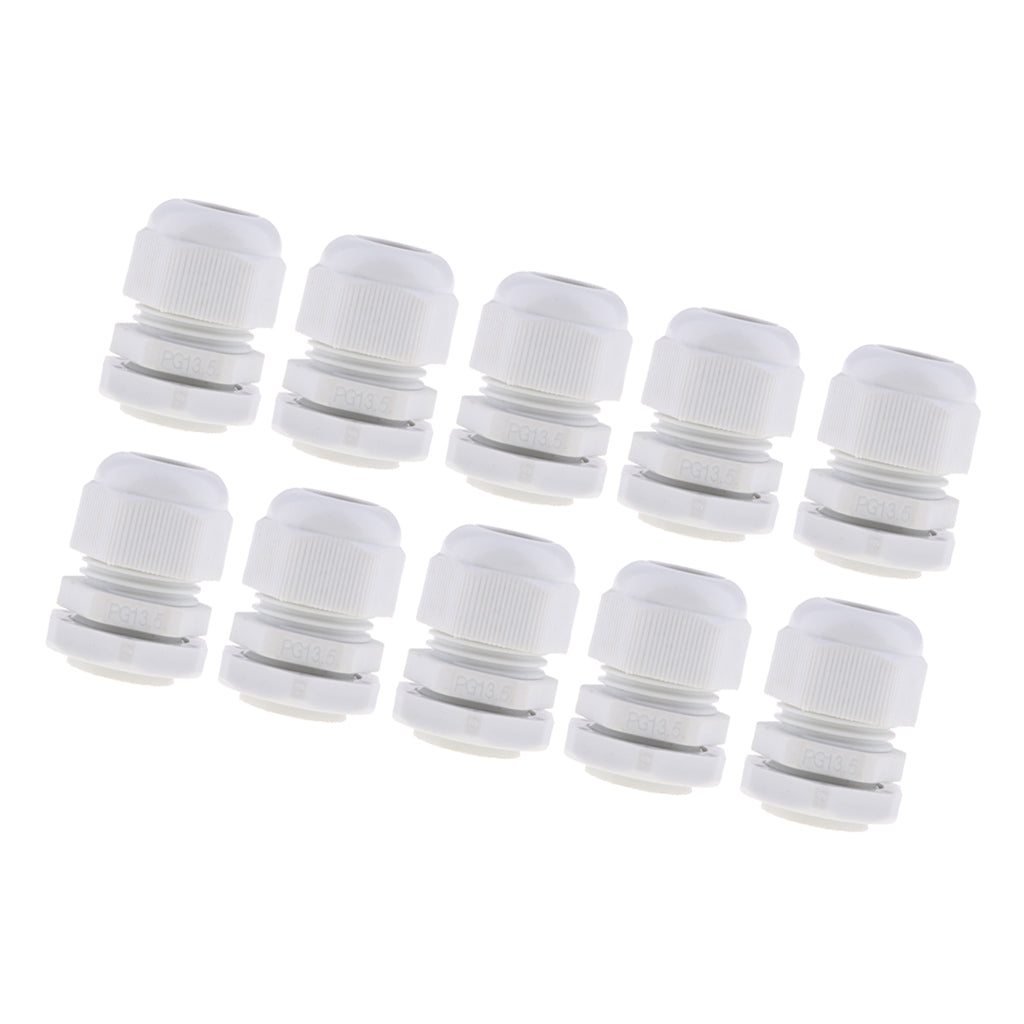 10Pcs Waterproof IP68 Nylon Cable Gland Joints White Cord Connector PG 13.5