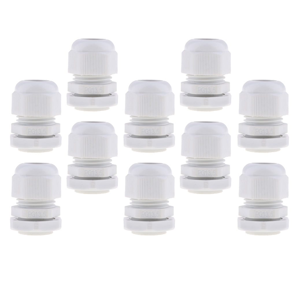 10Pcs Waterproof IP68 Nylon Cable Gland Joints White Cord Connector PG 13.5