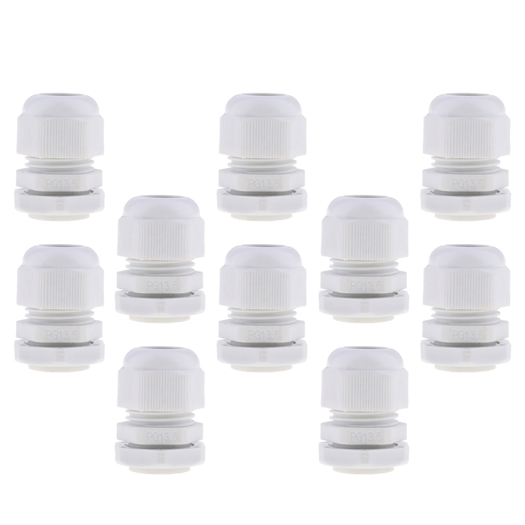 10Pcs Waterproof IP68 Nylon Cable Gland Joints White Cord Connector PG 16
