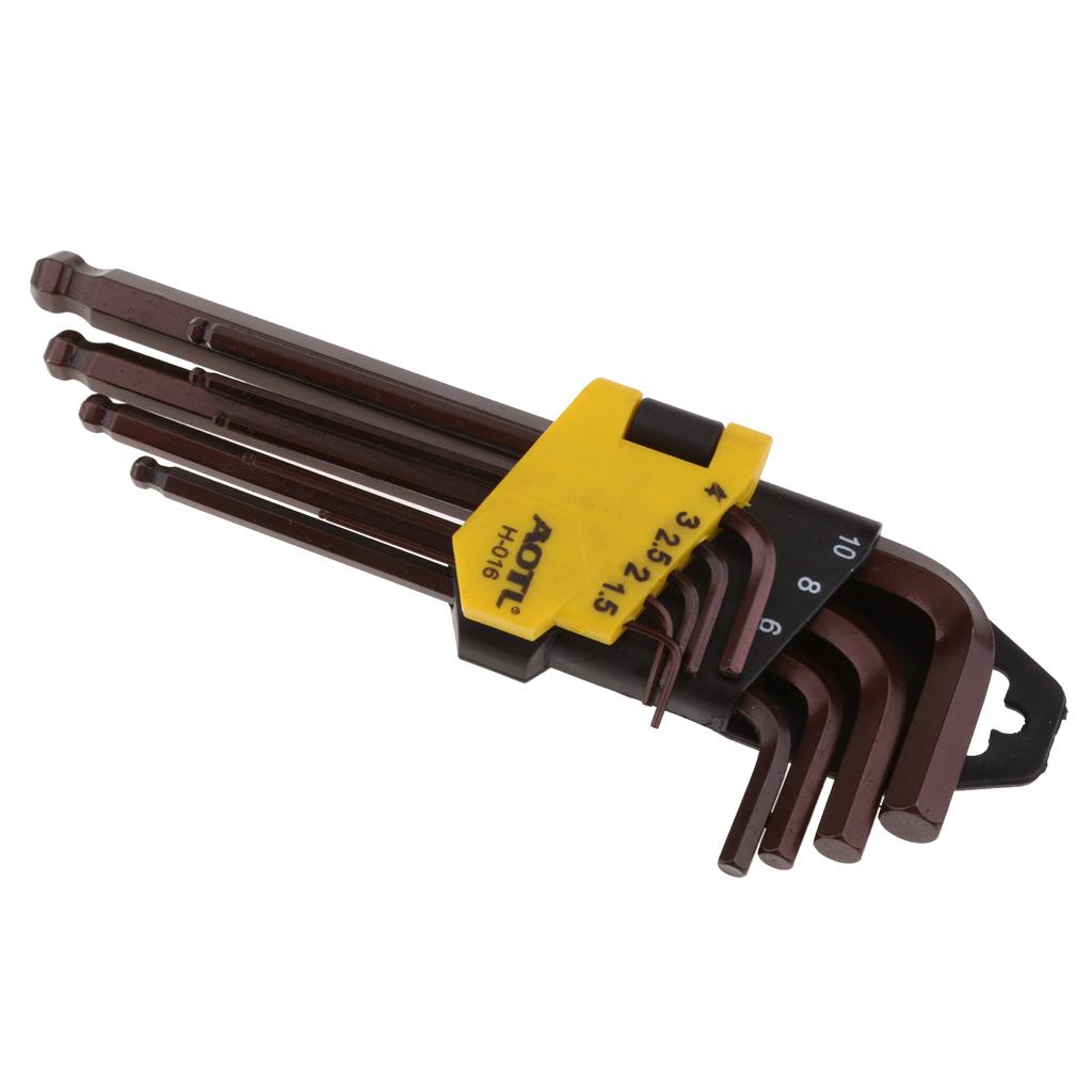9Pcs Metric Ball End Allen Key Hex Wrench 1.5, 2, 2.5, 3, 4, 5, 6, 8, 10mm