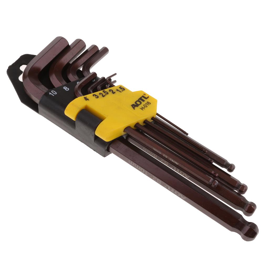 9Pcs Metric Ball End Allen Key Hex Wrench 1.5, 2, 2.5, 3, 4, 5, 6, 8, 10mm