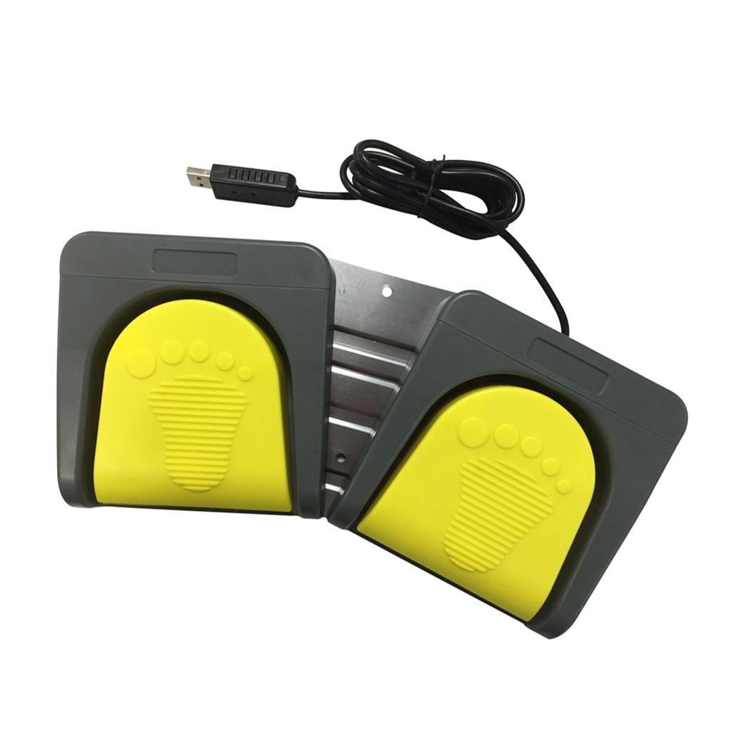 PC USB Double 2 Foot Control Pedal Game Multimedia Yellow pedal + gray base