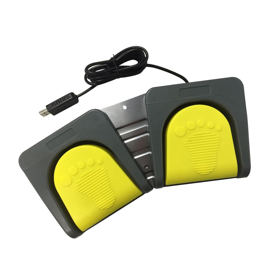 PC USB Double 2 Foot Control Pedal Game Multimedia Yellow pedal + gray base