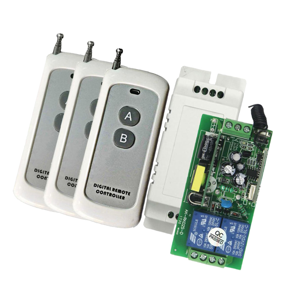 433MHz Wide Voltage Power Supply 2-way Switch + 3pcs 2-button Remote Control