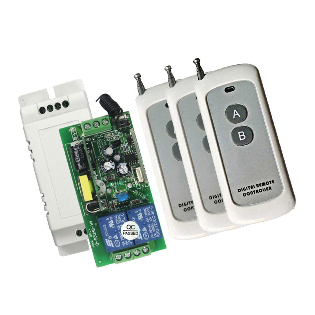 433MHz Wide Voltage Power Supply 2-way Switch + 3pcs 2-button Remote Control
