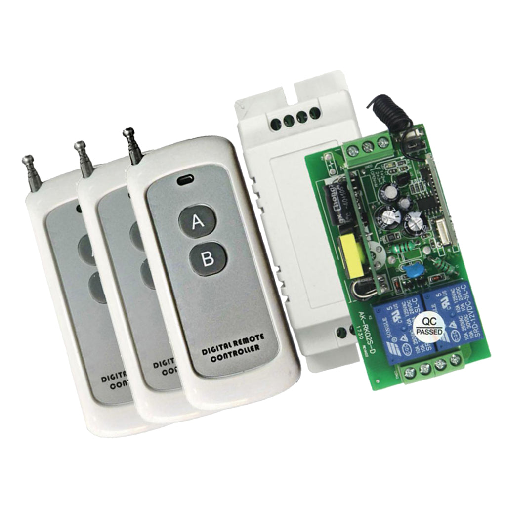 433MHz Wide Voltage Power Supply 2-way Switch + 3pcs 2-button Remote Control