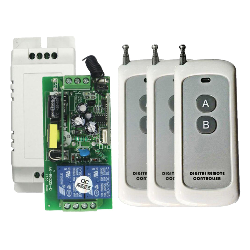 433MHz Wide Voltage Power Supply 2-way Switch + 3pcs 2-button Remote Control