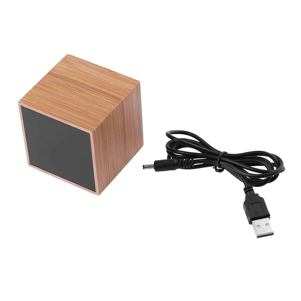 Wood Bamboo Digital Desktop LED Alarm Clock Temperature Sound Control Blue