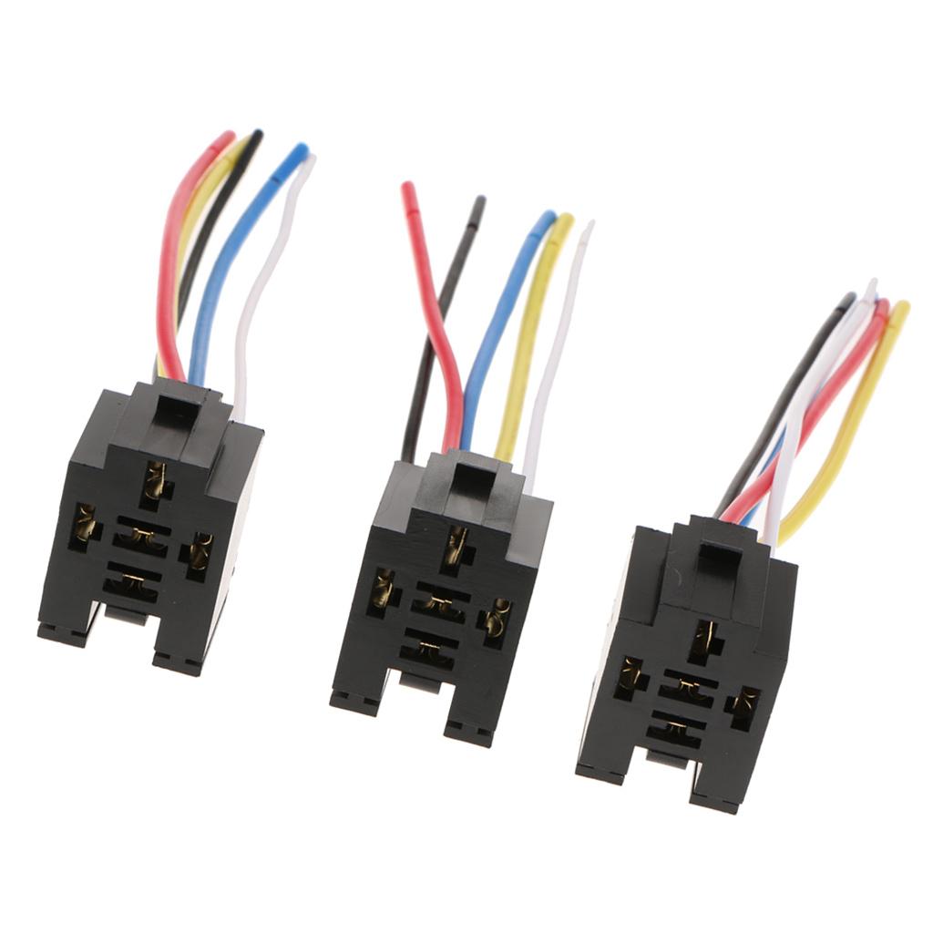 3pcs Automotive Auto Relay Socket 40A 5PIN Connector with 5 Wires