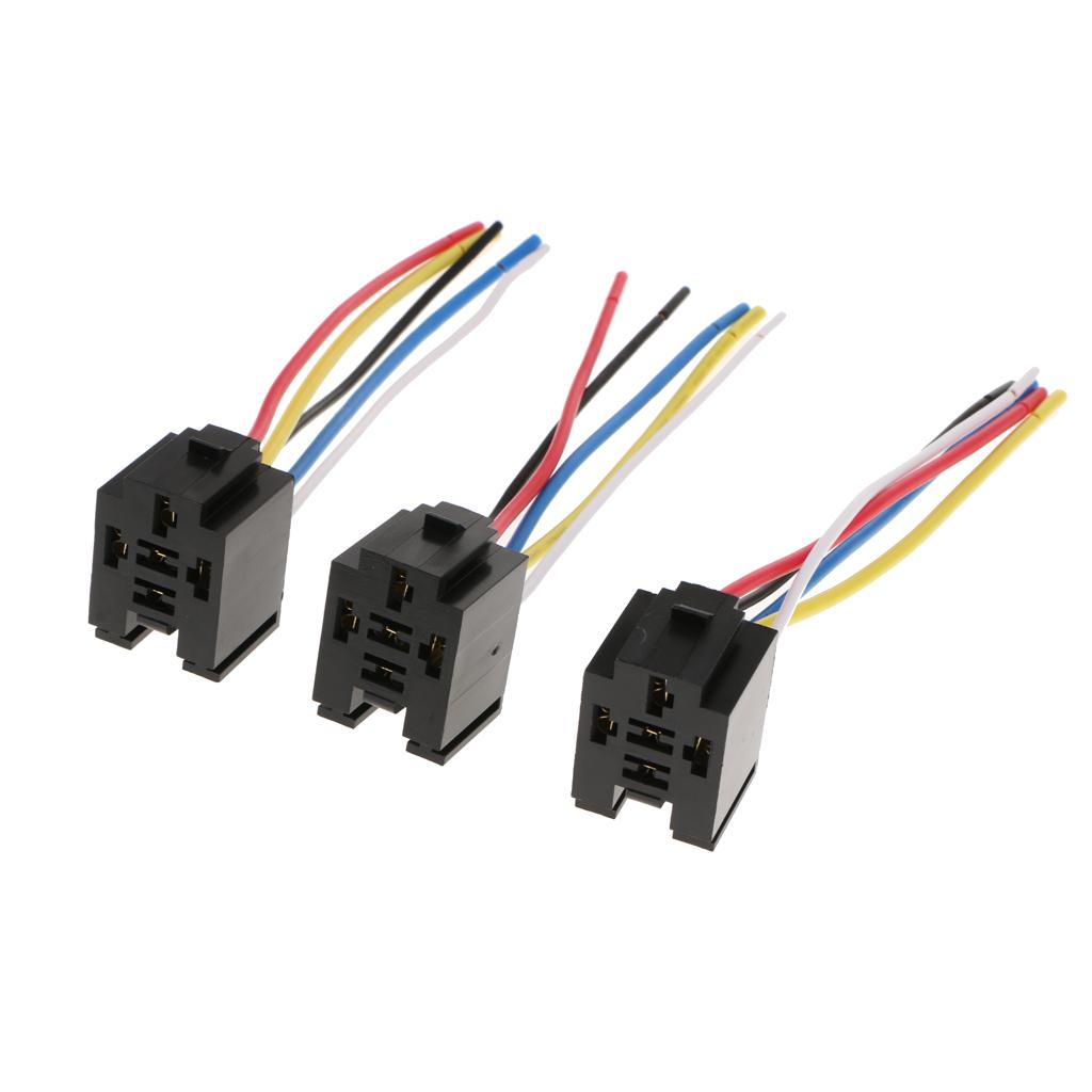 3pcs Automotive Auto Relay Socket 40A 5PIN Connector with 5 Wires