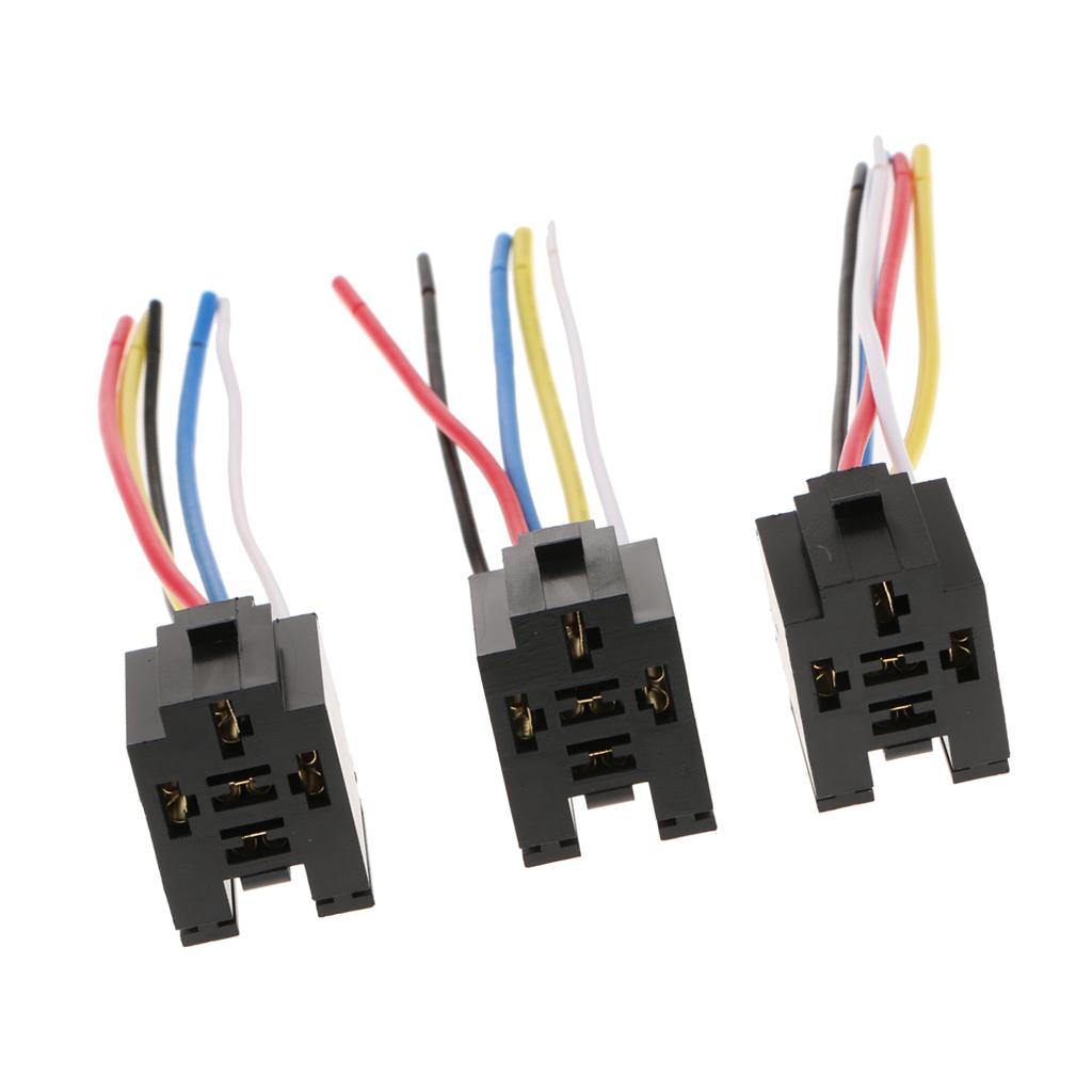3pcs Automotive Auto Relay Socket 40A 5PIN Connector with 5 Wires