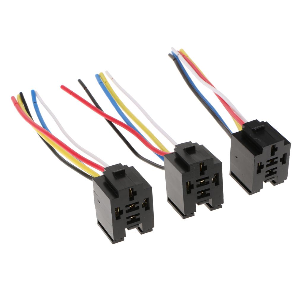 3pcs Automotive Auto Relay Socket 40A 5PIN Connector with 5 Wires