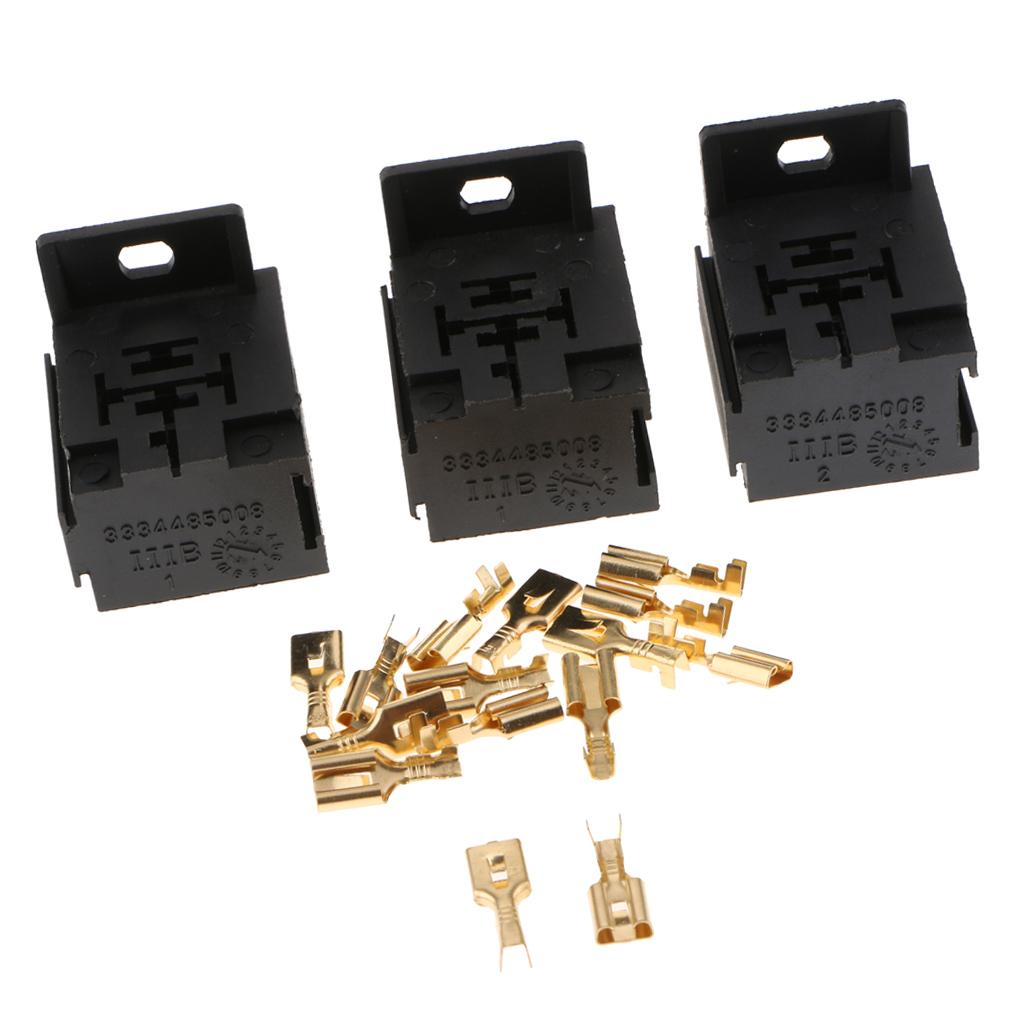 3pcs Automotive Auto Relay Double Socket 40A 5PIN with 15pcs Terminals