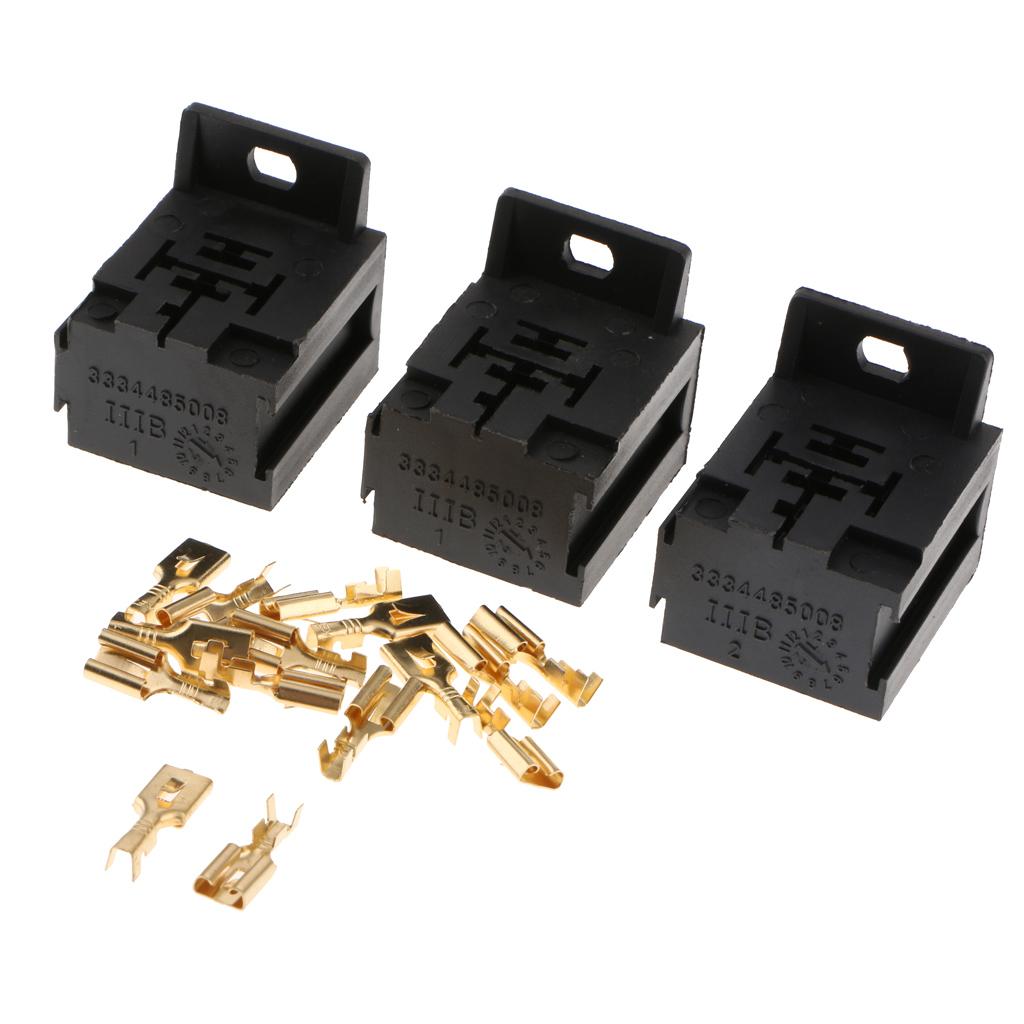 3pcs Automotive Auto Relay Double Socket 40A 5PIN with 15pcs Terminals