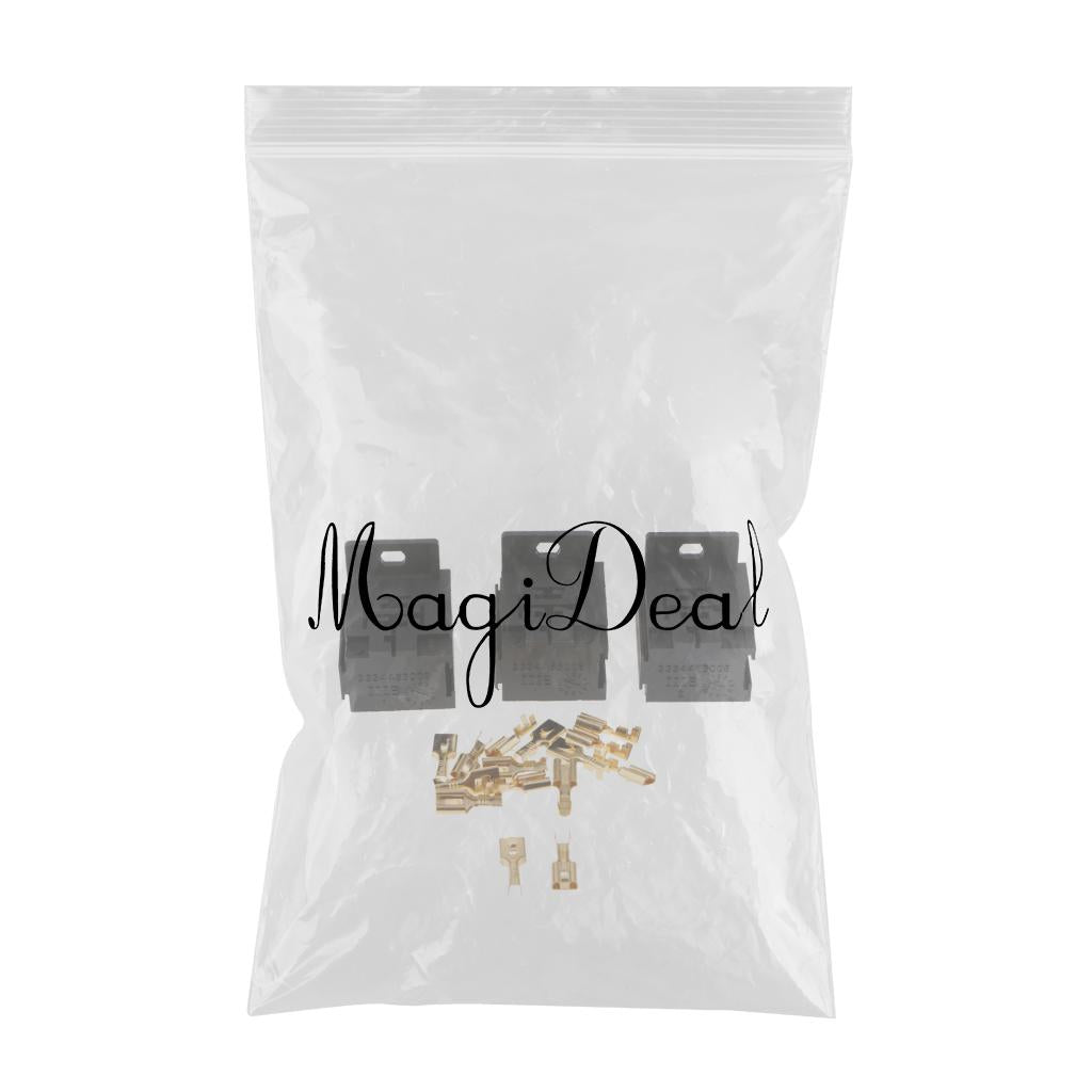 3pcs Automotive Auto Relay Double Socket 40A 5PIN with 15pcs Terminals