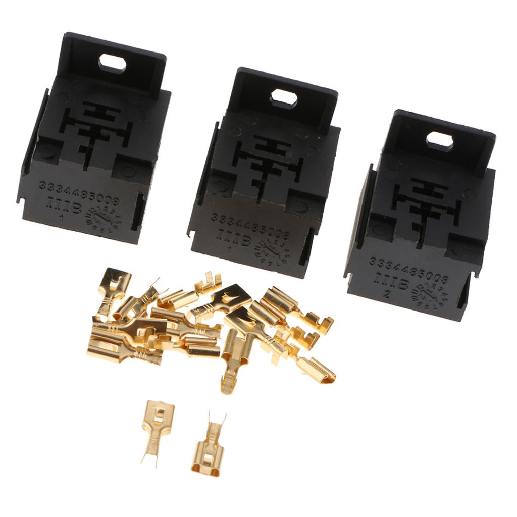 3pcs Automotive Auto Relay Double Socket 40A 5PIN with 15pcs Terminals