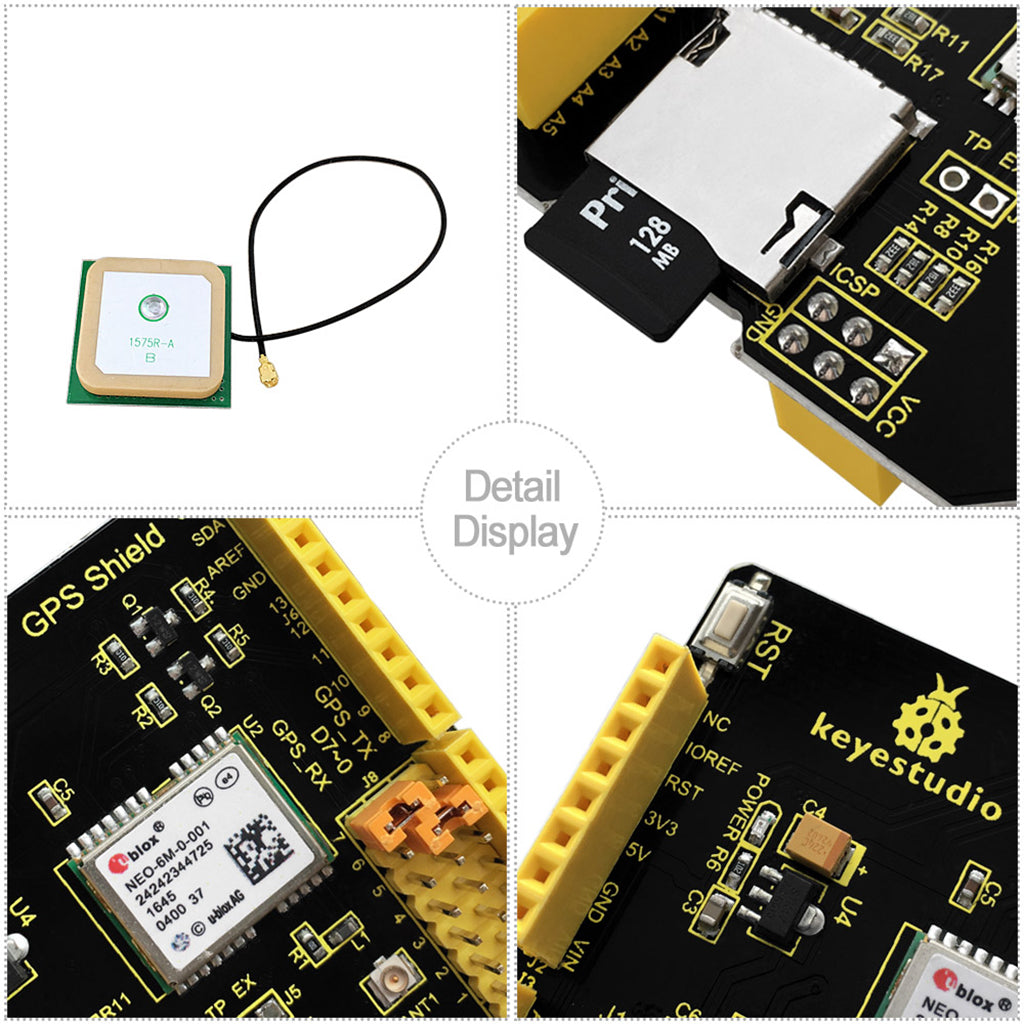 Keyestudio GPS Shield With SD Slot +Antenna For Arduino UNO R3