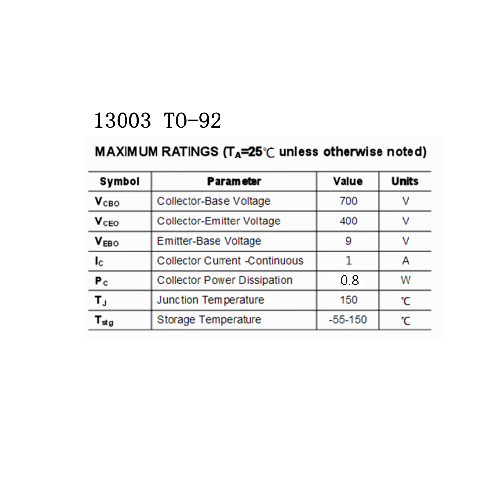 100 Pieces Electronic Current Transistor Triode 13003 400V 1A 0.8w NPN TO-92