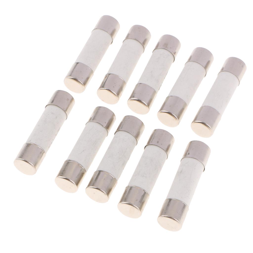 20 Pieces R015 Series 500V Cylindrical Ceramic Fuse Tube Fast Blow 38x10mm 10A