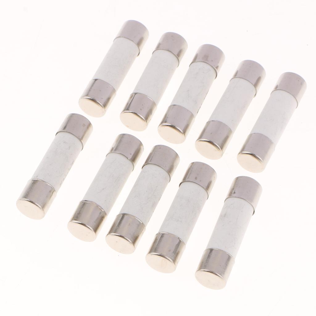 20 Pieces R015 Series 500V Cylindrical Ceramic Fuse Tube Fast Blow 38x10mm 10A