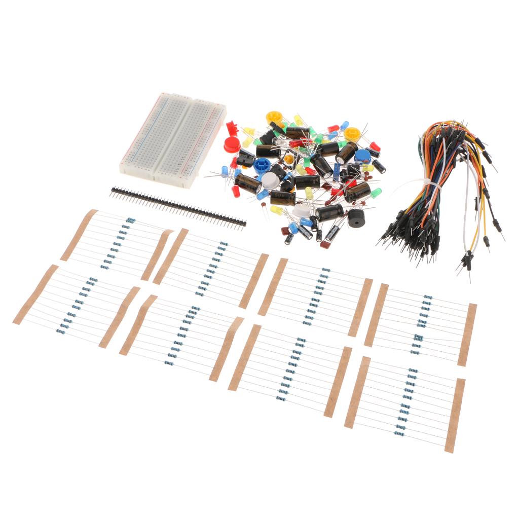 Kit Resistor LED Capacitor Jumper Cables Practical Breadboard Starter Kit
