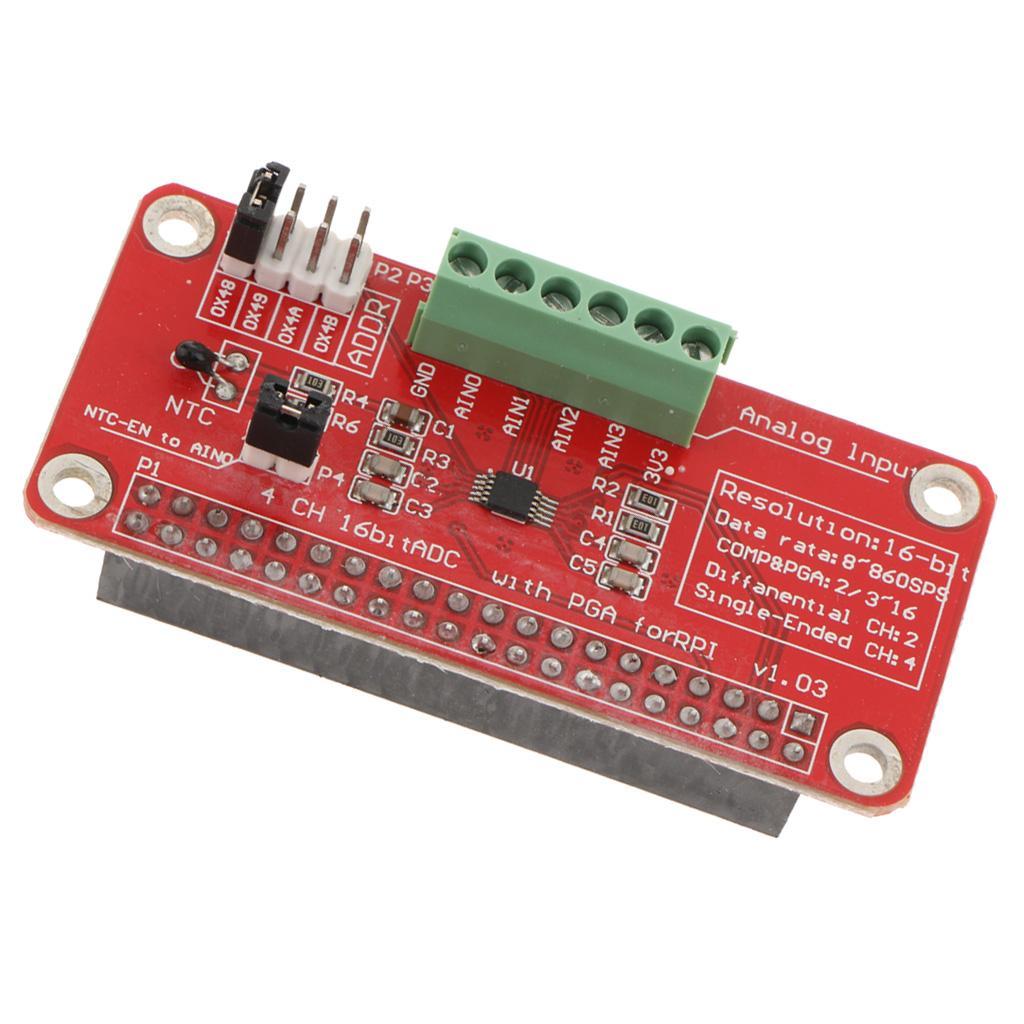 Red Metal + Plastic + PCB Raspberry Pi 3/2 B + ADS1115-ADC Module