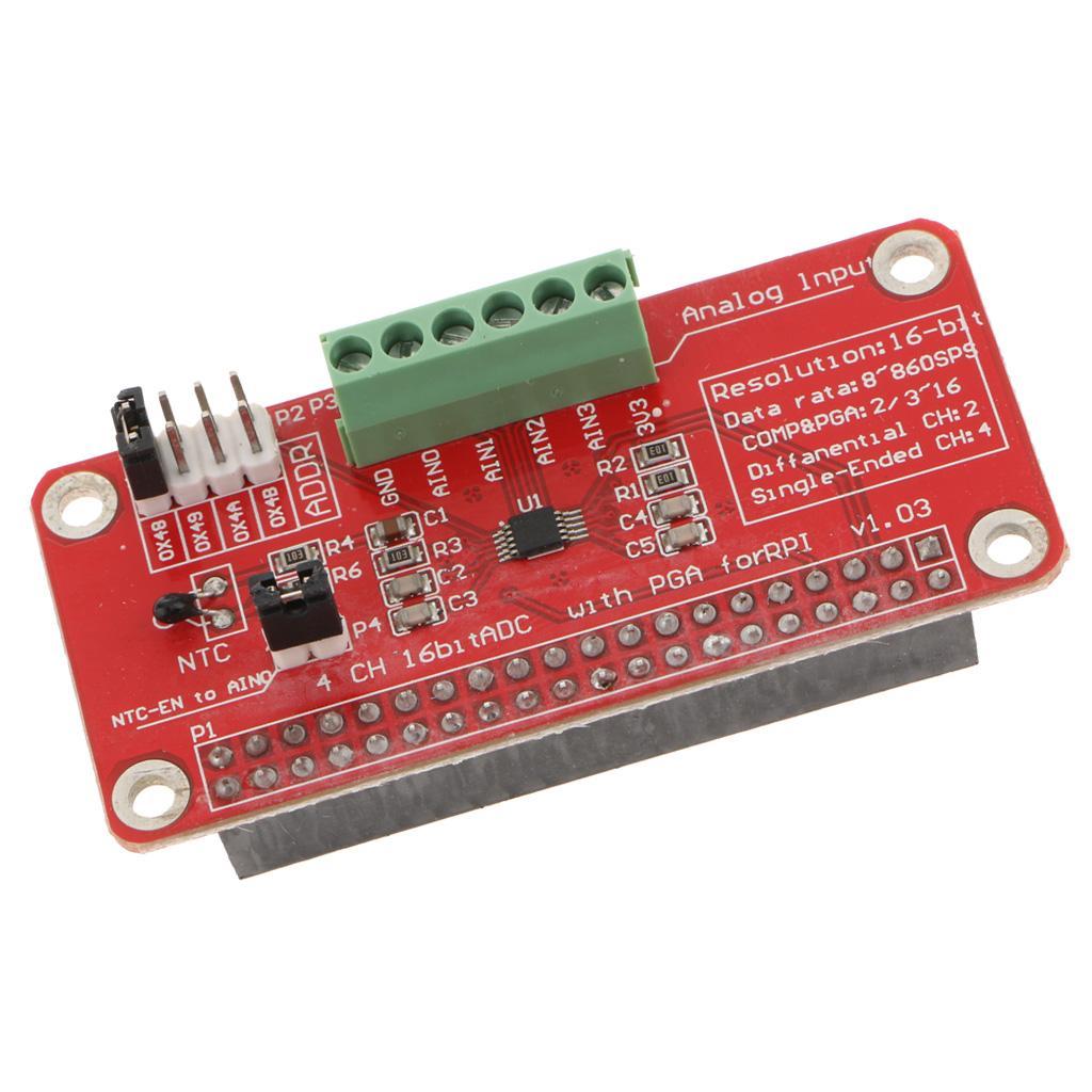 Red Metal + Plastic + PCB Raspberry Pi 3/2 B + ADS1115-ADC Module