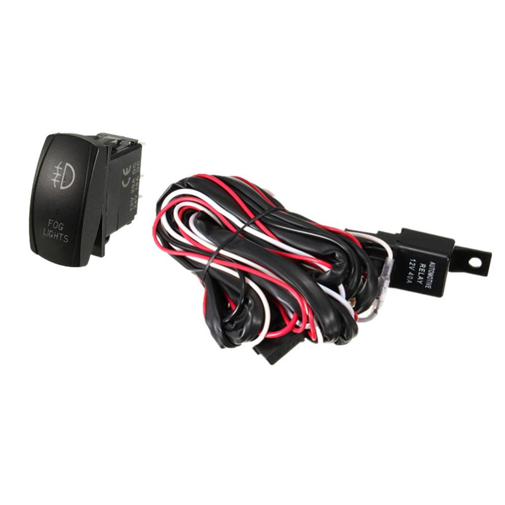 12V LED Fog Light Rocker On/Off Switch Wiring Harness 40A Relay Fuse Blue