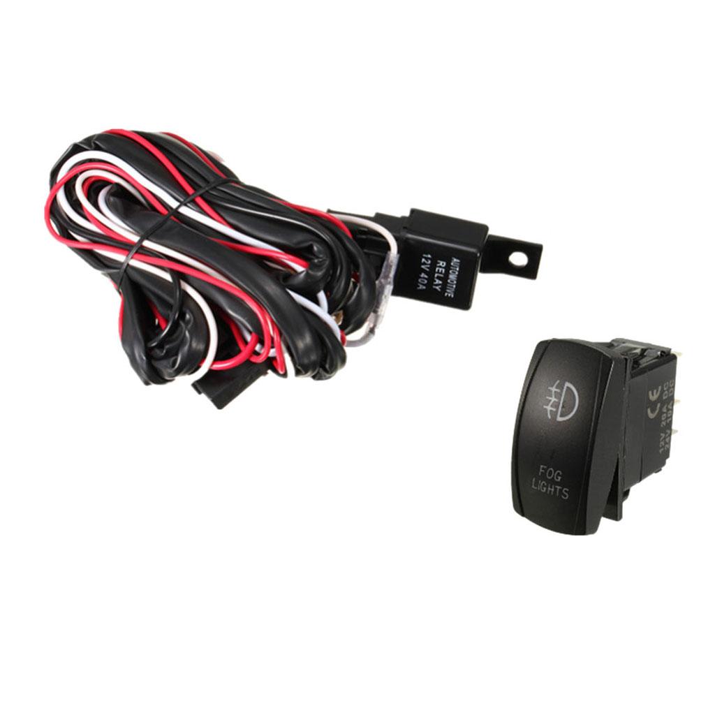 12V LED Fog Light Rocker On/Off Switch Wiring Harness 40A Relay Fuse Blue