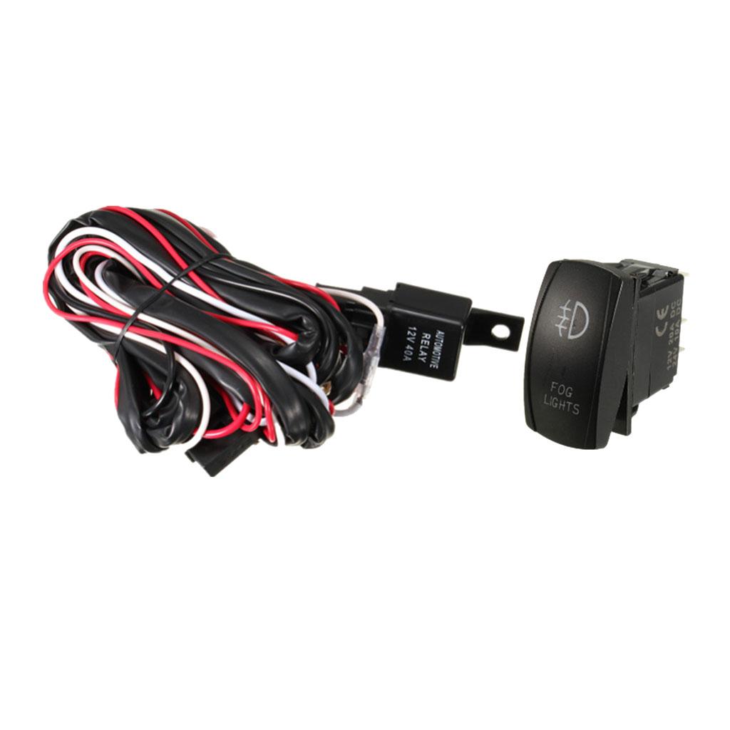 12V LED Fog Light Rocker On/Off Switch Wiring Harness 40A Relay Fuse Green