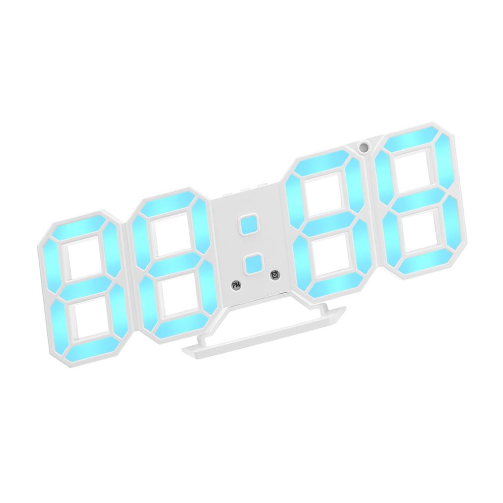 3D Digital LED Night Wall Clock Alarm Watch Display Temperature DateUSB Blue