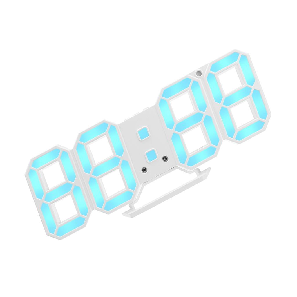 3D Digital LED Night Wall Clock Alarm Watch Display Temperature DateUSB Blue