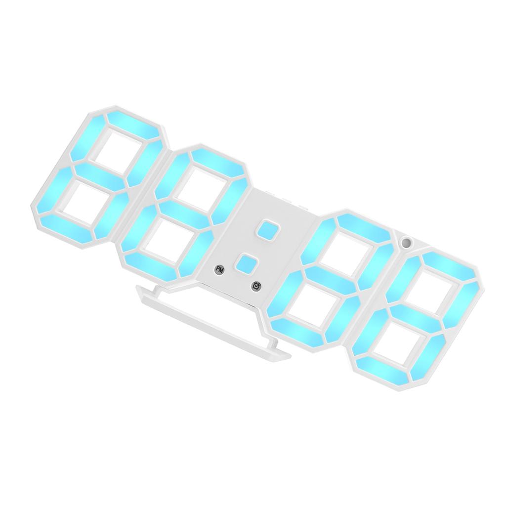 3D Digital LED Night Wall Clock Alarm Watch Display Temperature DateUSB Blue