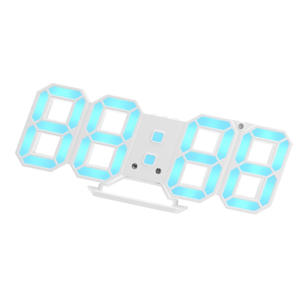 3D Digital LED Night Wall Clock Alarm Watch Display Temperature DateUSB Blue