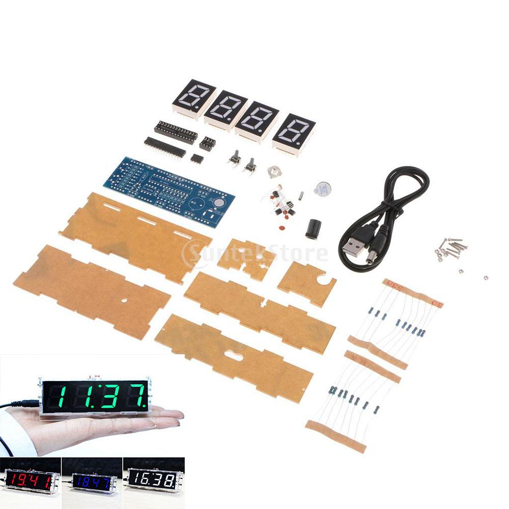 4-digit DIY Digital LED Clock Kit Light Control Temp Date Time Display White