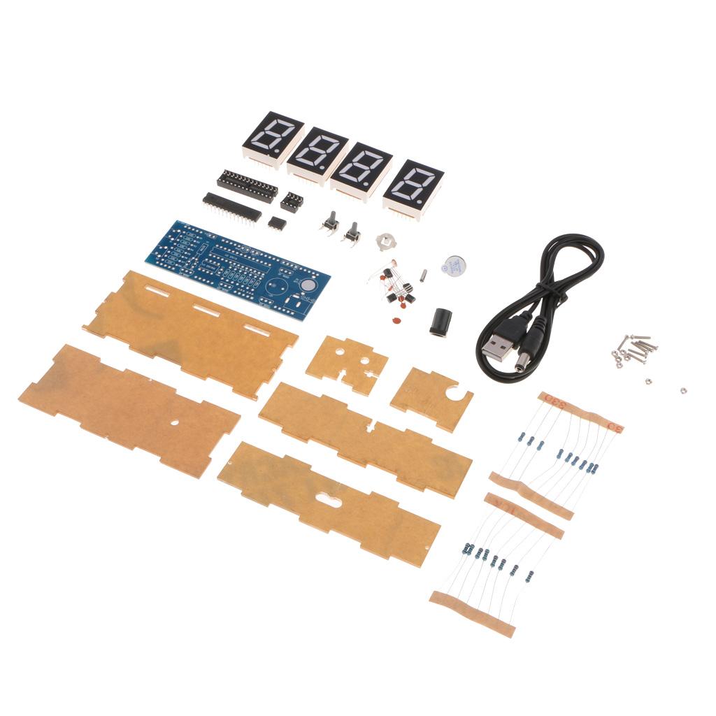 4-digit DIY Digital LED Clock Kit Light Control Temp Date Time Display Green