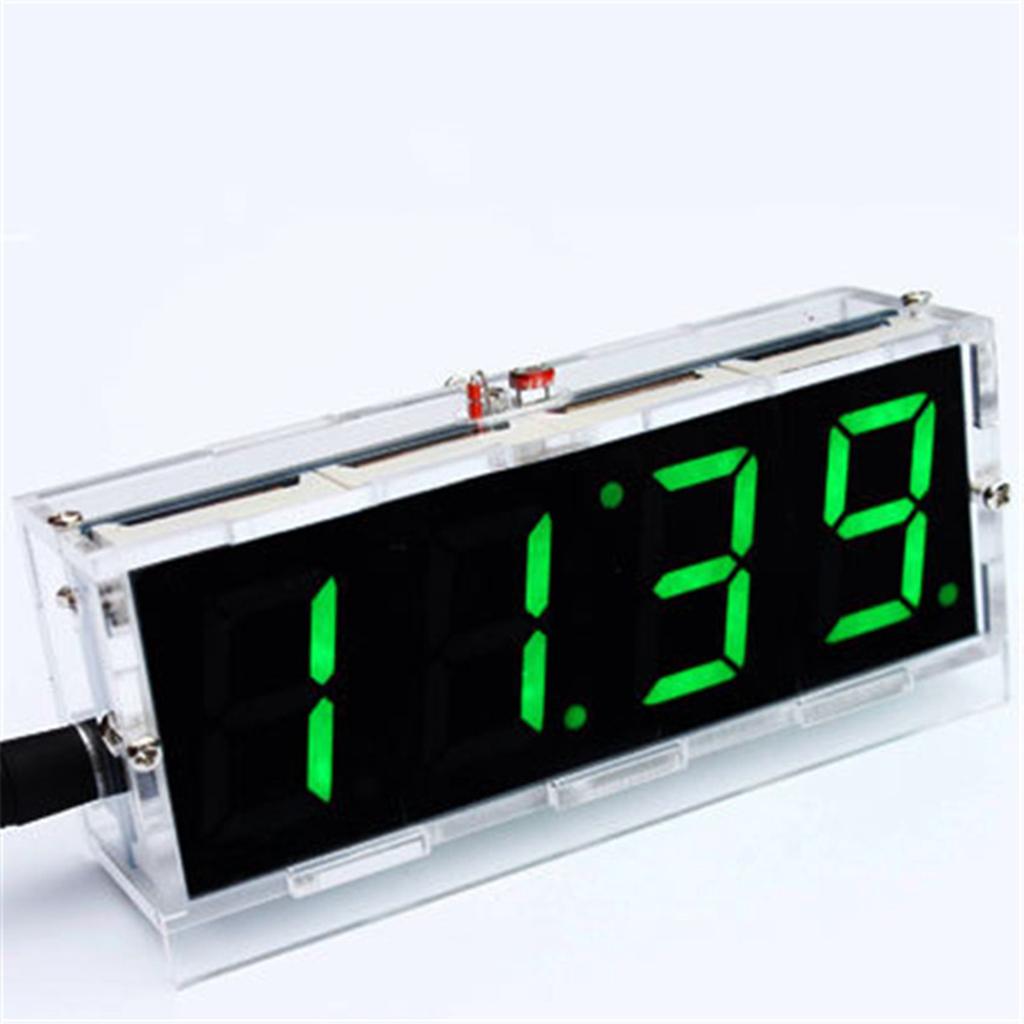 4-digit DIY Digital LED Clock Kit Light Control Temp Date Time Display Green