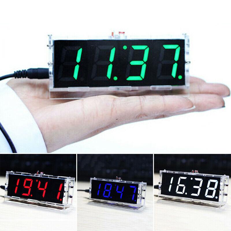 4-digit DIY Digital LED Clock Kit Light Control Temp Date Time Display Green