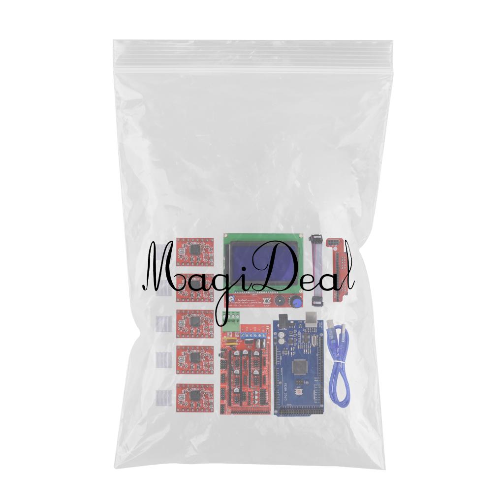 3D Printer Kit with RAMPS 1.4 Controller + Mega 2560 board + 5pcs A4988 Stepper Motor Driver with Heatsink + LCD Graphic Smart Display Controller
