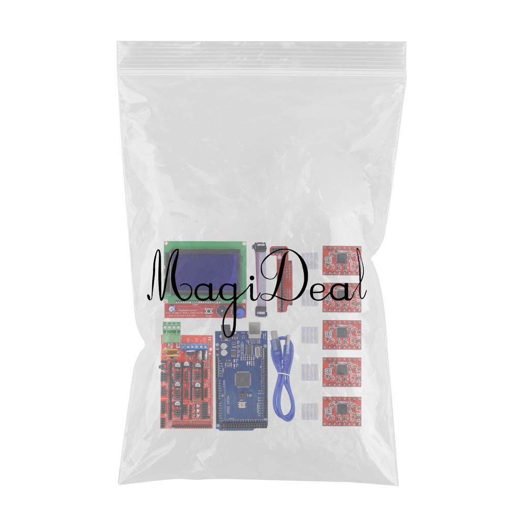 3D Printer Kit with RAMPS 1.4 Controller + Mega 2560 board + 5pcs A4988 Stepper Motor Driver with Heatsink + LCD Graphic Smart Display Controller